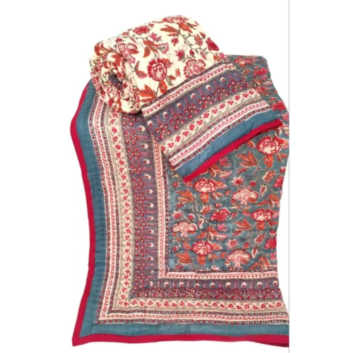 Tokai Home Premium Bergamot Hand-block print Single Bed Reversible Rajai/ Quilt (60*90)