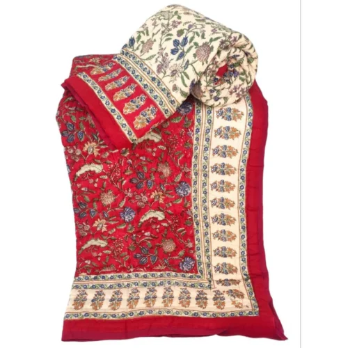 Tokai Home Premium Aubrieta Hand-block print Single Bed Reversible Rajai/ Quilt (60*90)