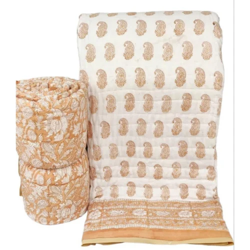 Tokai Home Premium Bulbine Hand-block print Double Bed Reversible Rajai/ Quilt (90*108)