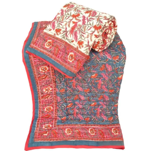 Tokai Home Premium Brittlebush Hand-block print Single Bed Reversible Rajai/ Quilt (60*90)