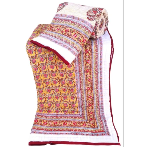 Tokai Home Premium Lenten Hand-block print Single Bed Reversible Rajai/ Quilt (60*90)