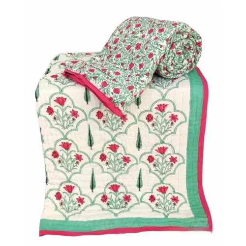Tokai Home Premium Tassel Hand-block print Single Bed Reversible Rajai/ Quilt (60*90)