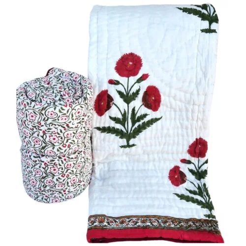 Tokai Home Premium Murraya Hand-block print Double Bed Reversible Rajai/ Quilt (90*108)