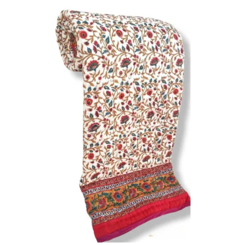 Tokai Home Premium Brassavola Hand-block print Double Bed Reversible Rajai/ Quilt (90*108)