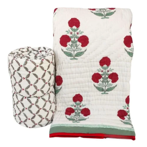 Tokai Home Premium Pimpernel Hand-block print Double Bed Reversible Rajai/ Quilt (90*108)