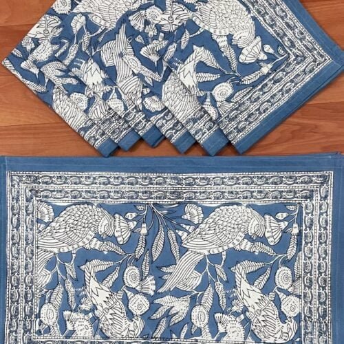 Tokai Home Premium Birdbill Hand-block print table mats and napkins