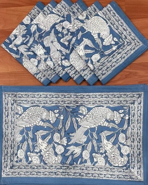 Tokai Home Premium Birdbill Hand-block print table mats and napkins