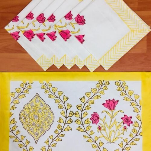 Tokai Home Premium Corydalis Hand-block print table mats and napkins