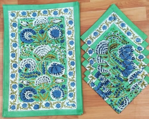 Tokai Home Premium Arum Hand-block print table mats and napkins