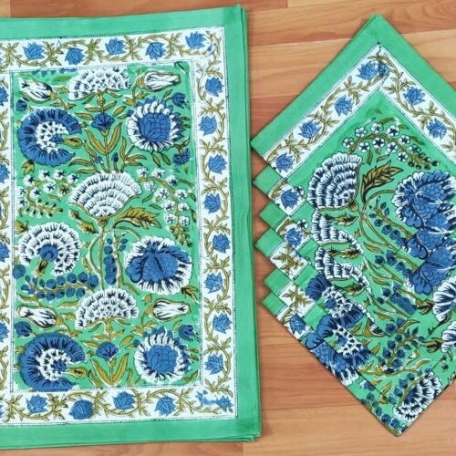 Tokai Home Premium Arum Hand-block print table mats and napkins