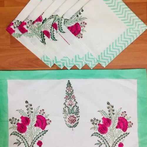 Tokai Home Premium Lotus Hand-block print table mats and napkins