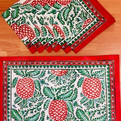 Tokai Home Premium Poppies Hand-block print table mats and napkins