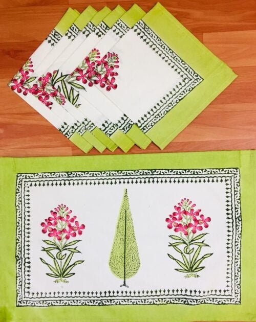 Tokai Home Premium Oleander Hand-block print table mats and napkins