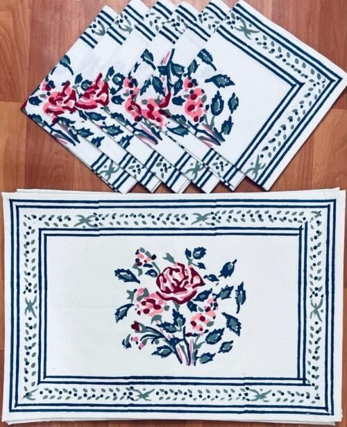 Tokai Home Premium Foxglove Hand-block print table mats and napkins