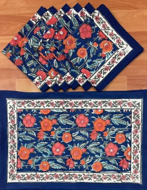 Tokai Home Premium Plumbago Hand-block print table mats and napkins