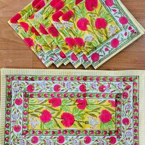 Tokai Home Premium Armeria Hand-block print table mats and napkins