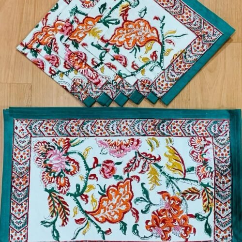 Tokai Home Premium Honeysuckle Hand-block print table mats and napkins