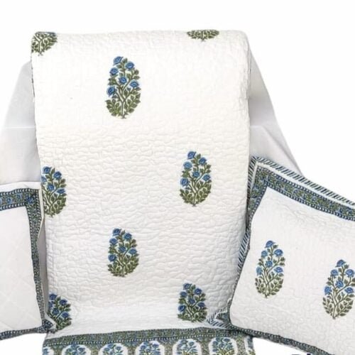 Tokai Home Premium Cyperus Hand-block printed Quilted Pillow Cover