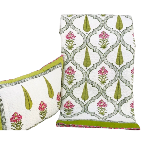 Tokai Home Premium Davidii Hand-block printed Quilted Pillow Cover