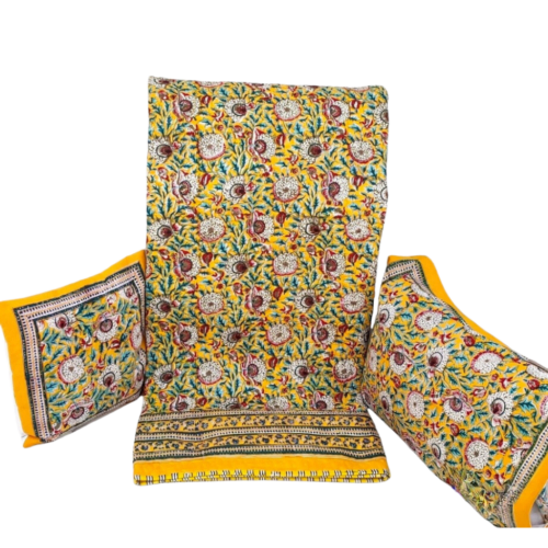 Tokai Home Premium Canary Hand-block printed Quilted Pillow Cover