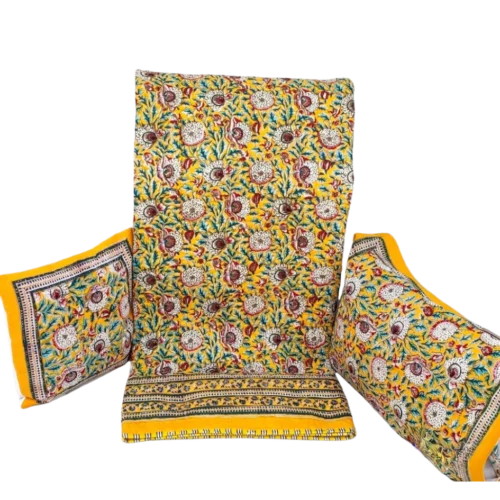 Tokai Home Premium Canary Hand-block printed Quilted Pillow Cover