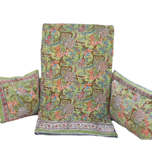 Tokai Home Premium Basil Hand-block printed Quilted Pillow Cover