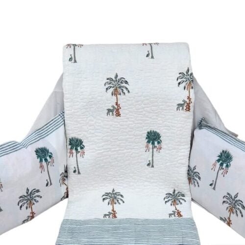Tokai Home Premium Ivory Hand-block printed Quilted Pillow Cover