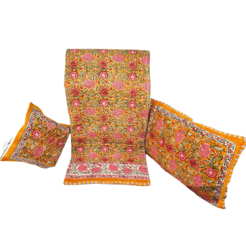 Tokai Home Premium Citrine Hand-block printed Quilted Pillow Cover