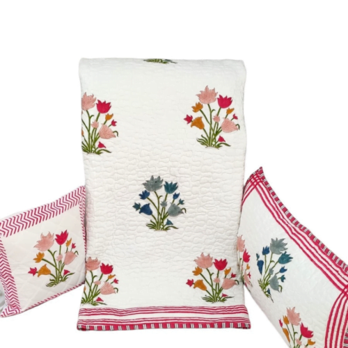 Tokai Home Premium Ballerina Hand-block printed Quilted Pillow Cover