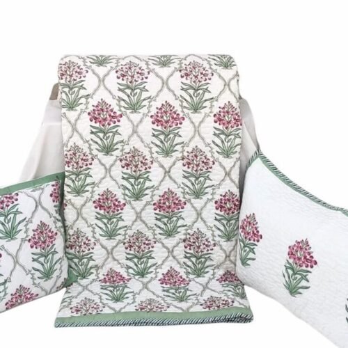 Tokai Home Premium Trillium Hand-block printed Quilted Pillow Cover