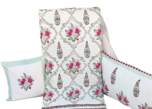 Tokai Home Premium Monarda Hand-block printed Quilted Pillow Cover