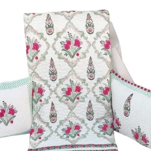 Tokai Home Premium Monarda Hand-block printed Quilted Pillow Cover