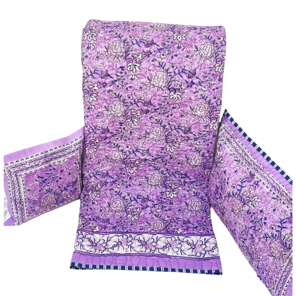 Tokai Home Premium Edelweiss Hand-block printed Quilted Pillow Cover
