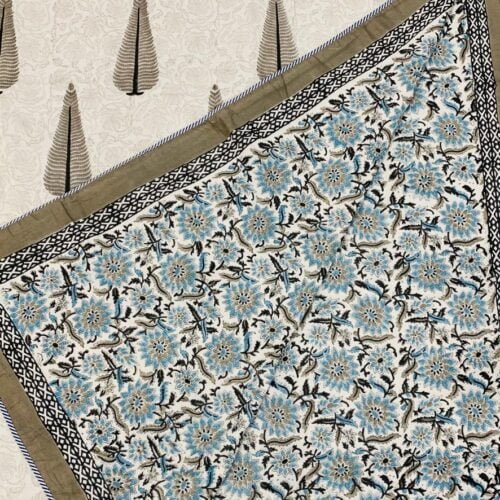 Tokai Home Diamond Frost Double Bed, Hand block printed , Reversible Dohar