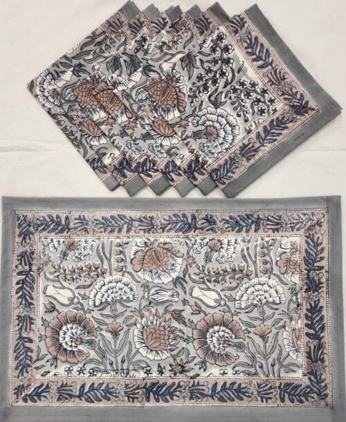 Tokai Home Premium Hand-block print Table Mats and Napkins 6