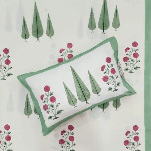 Tokai Home Hand block printed Cotton Super Duper King Size Bedsheet (with pillow) 2