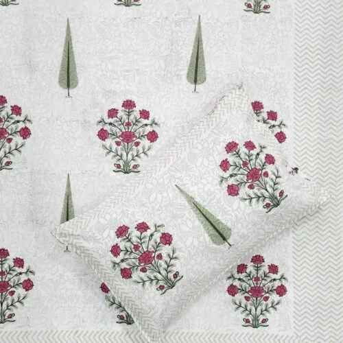 Tokai Home Hand block printed Cotton Super Duper King Size Bedsheet (with pillow) 3