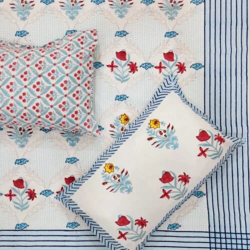 Tokai Home Hand block printed Cotton Super Duper King Size Bedsheet (with pillow) 4