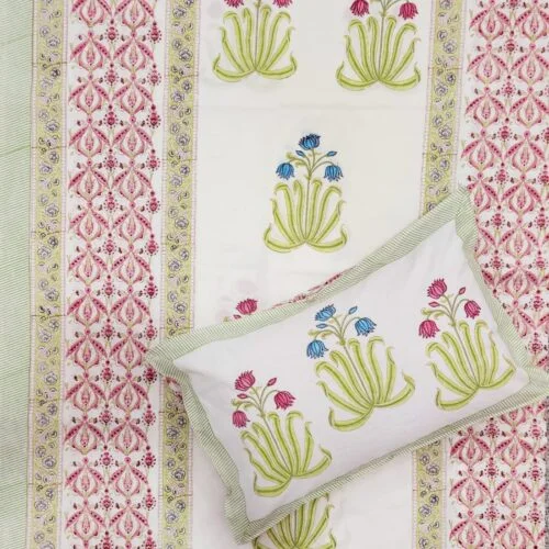 Tokai Home Hand block printed Cotton Super Duper King Size Bedsheet (with pillow) 5